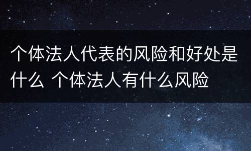 个体法人代表的风险和好处是什么 个体法人有什么风险