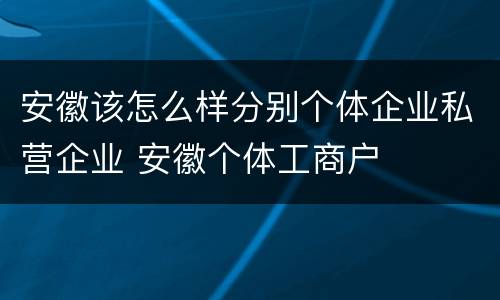 安徽该怎么样分别个体企业私营企业 安徽个体工商户