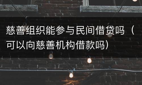慈善组织能参与民间借贷吗（可以向慈善机构借款吗）