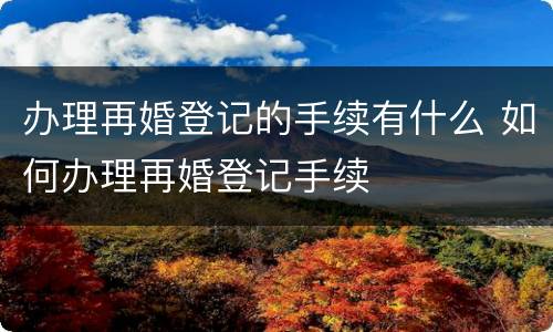 办理再婚登记的手续有什么 如何办理再婚登记手续