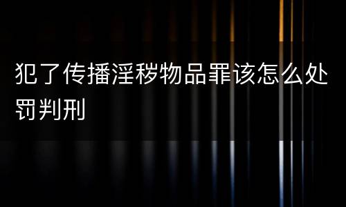 犯了传播淫秽物品罪该怎么处罚判刑