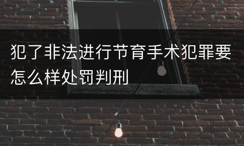 犯了非法进行节育手术犯罪要怎么样处罚判刑
