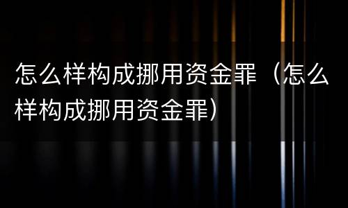 怎么样构成挪用资金罪（怎么样构成挪用资金罪）