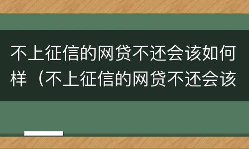 不上征信的网贷不还会该如何样（不上征信的网贷不还会该如何样呢）