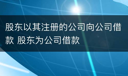 股东以其注册的公司向公司借款 股东为公司借款
