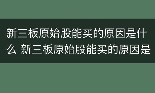 新三板原始股能买的原因是什么 新三板原始股能买的原因是什么意思
