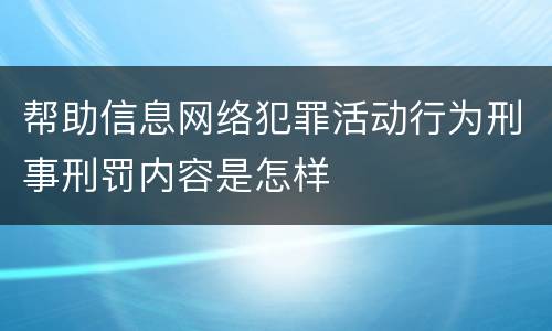 帮助信息网络犯罪活动行为刑事刑罚内容是怎样