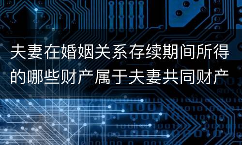夫妻在婚姻关系存续期间所得的哪些财产属于夫妻共同财产