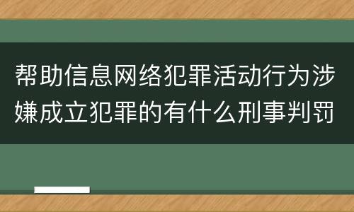 帮助信息网络犯罪活动行为涉嫌成立犯罪的有什么刑事判罚