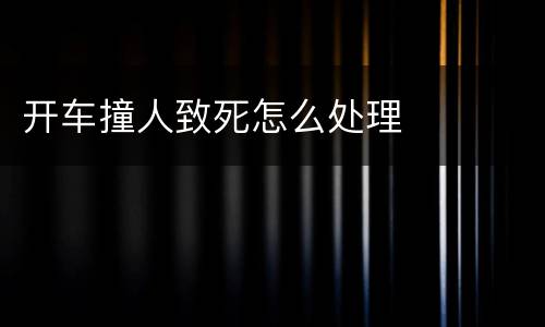 开车撞人致死怎么处理