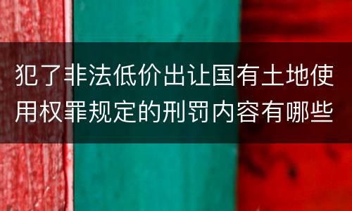 犯了非法低价出让国有土地使用权罪规定的刑罚内容有哪些