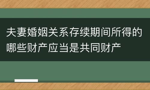 夫妻婚姻关系存续期间所得的哪些财产应当是共同财产