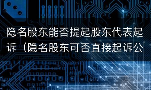隐名股东能否提起股东代表起诉（隐名股东可否直接起诉公司）