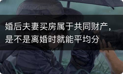 婚后夫妻买房属于共同财产，是不是离婚时就能平均分