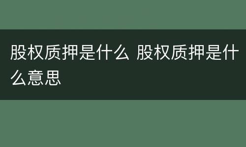股权质押是什么 股权质押是什么意思