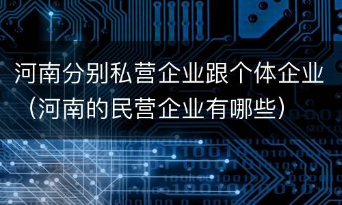 河南分别私营企业跟个体企业（河南的民营企业有哪些）