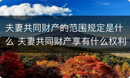 夫妻共同财产的范围规定是什么 夫妻共同财产享有什么权利