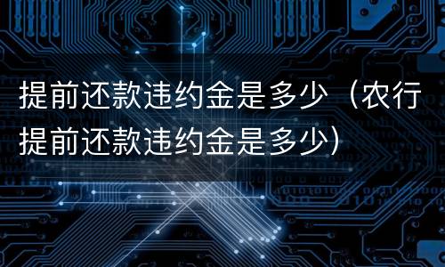 提前还款违约金是多少（农行提前还款违约金是多少）
