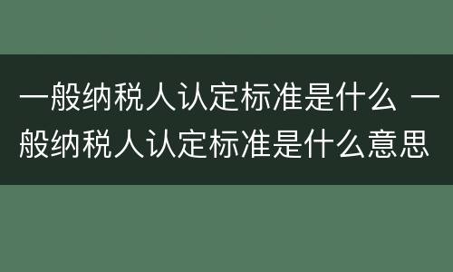 一般纳税人认定标准是什么 一般纳税人认定标准是什么意思