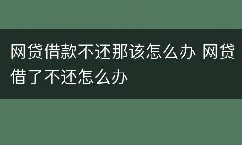 网贷借款不还那该怎么办 网贷借了不还怎么办
