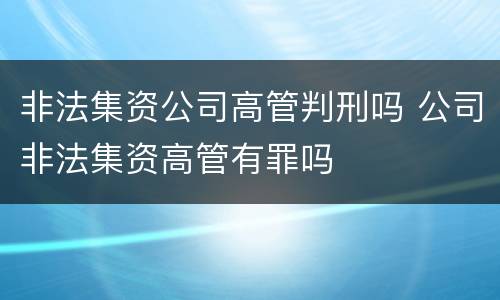 非法集资公司高管判刑吗 公司非法集资高管有罪吗
