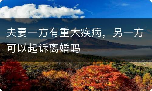 夫妻一方有重大疾病，另一方可以起诉离婚吗
