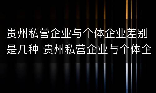 贵州私营企业与个体企业差别是几种 贵州私营企业与个体企业差别是几种类型