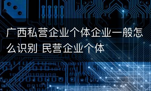 广西私营企业个体企业一般怎么识别 民营企业个体