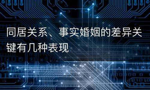 同居关系、事实婚姻的差异关键有几种表现