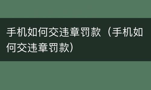 手机如何交违章罚款（手机如何交违章罚款）