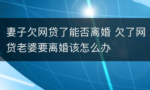 妻子欠网贷了能否离婚 欠了网贷老婆要离婚该怎么办