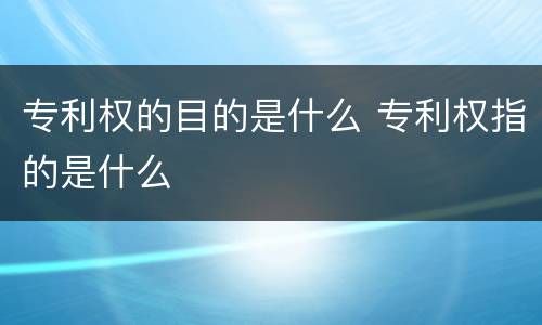 专利权的目的是什么 专利权指的是什么