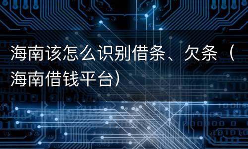 海南该怎么识别借条、欠条（海南借钱平台）