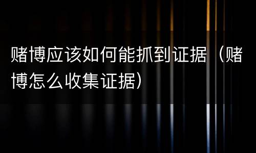 赌博应该如何能抓到证据（赌博怎么收集证据）