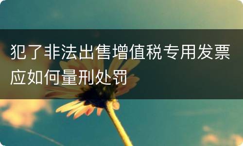 犯了非法出售增值税专用发票应如何量刑处罚
