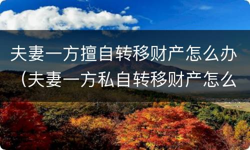 夫妻一方擅自转移财产怎么办（夫妻一方私自转移财产怎么办）