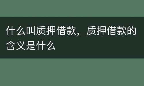 什么叫质押借款，质押借款的含义是什么