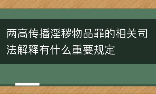 两高传播淫秽物品罪的相关司法解释有什么重要规定
