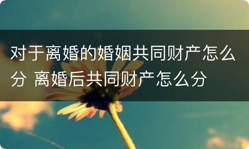 对于离婚的婚姻共同财产怎么分 离婚后共同财产怎么分
