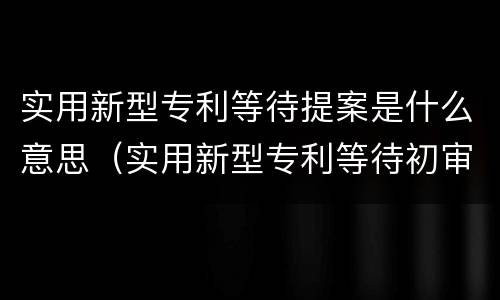 实用新型专利等待提案是什么意思（实用新型专利等待初审）