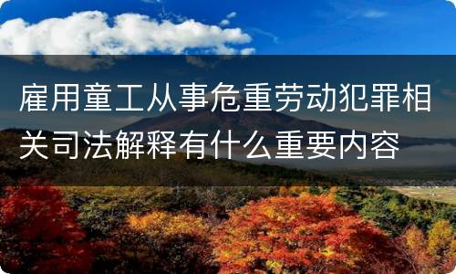雇用童工从事危重劳动犯罪相关司法解释有什么重要内容