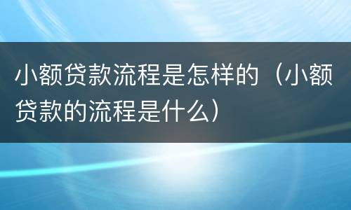 小额贷款流程是怎样的（小额贷款的流程是什么）