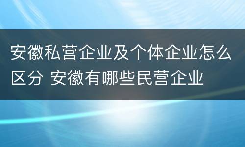 安徽私营企业及个体企业怎么区分 安徽有哪些民营企业
