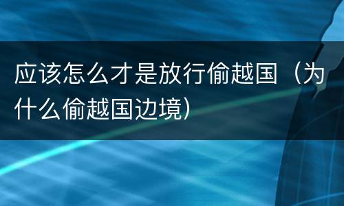应该怎么才是放行偷越国（为什么偷越国边境）