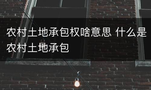 农村土地承包权啥意思 什么是农村土地承包