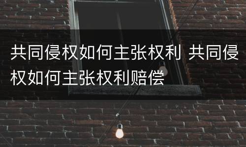 共同侵权如何主张权利 共同侵权如何主张权利赔偿