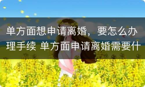 单方面想申请离婚，要怎么办理手续 单方面申请离婚需要什么条件?