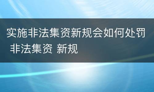 实施非法集资新规会如何处罚 非法集资 新规