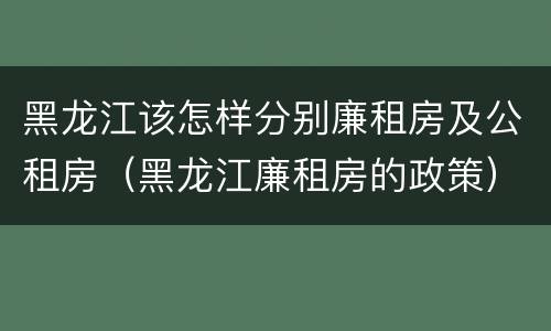 黑龙江该怎样分别廉租房及公租房（黑龙江廉租房的政策）