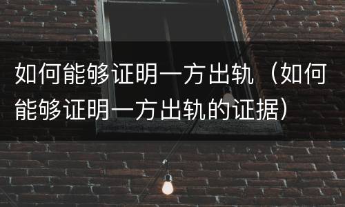如何能够证明一方出轨（如何能够证明一方出轨的证据）